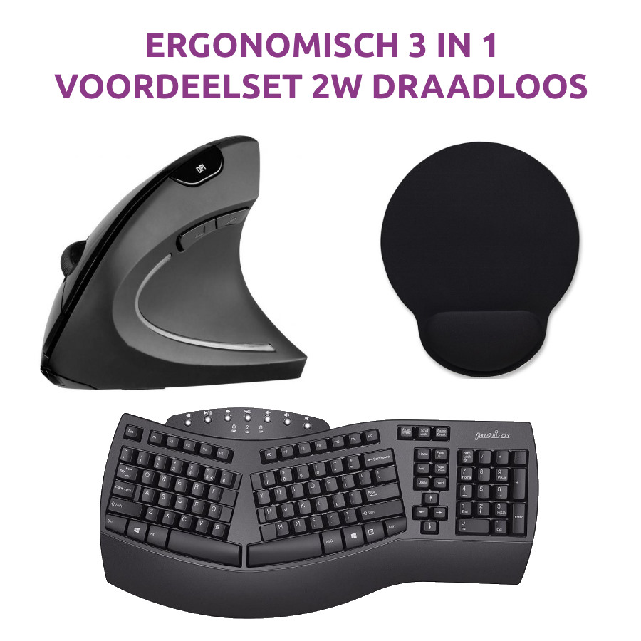 Ergonomische 3in1 voordeelset 2W Draadloos – Perixx Perimice 713 muis +  Perixx Periboard 612 toetsenbord + muismat - Anti-RSImuis.nl