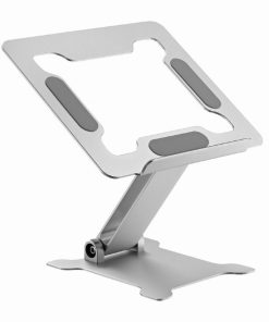 ergonomische opvouwbare aluminium laptopstandaard traploze hoogteverstelling compact en lichtgewicht zilver